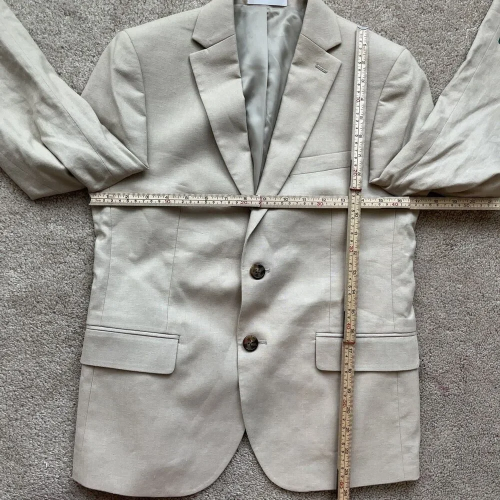 Brooks Brothers Linen Blend Blazer Boys 14R Tan Ecru Wedding Event Formal Beach